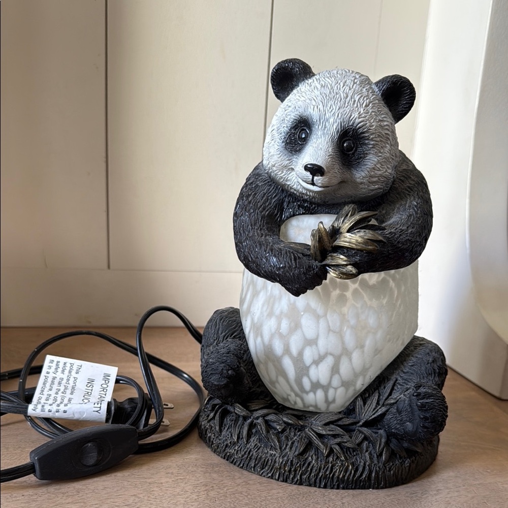 Vintage Panda Shaped Lamp with Unique Glass Belly and Metal Top + Base
